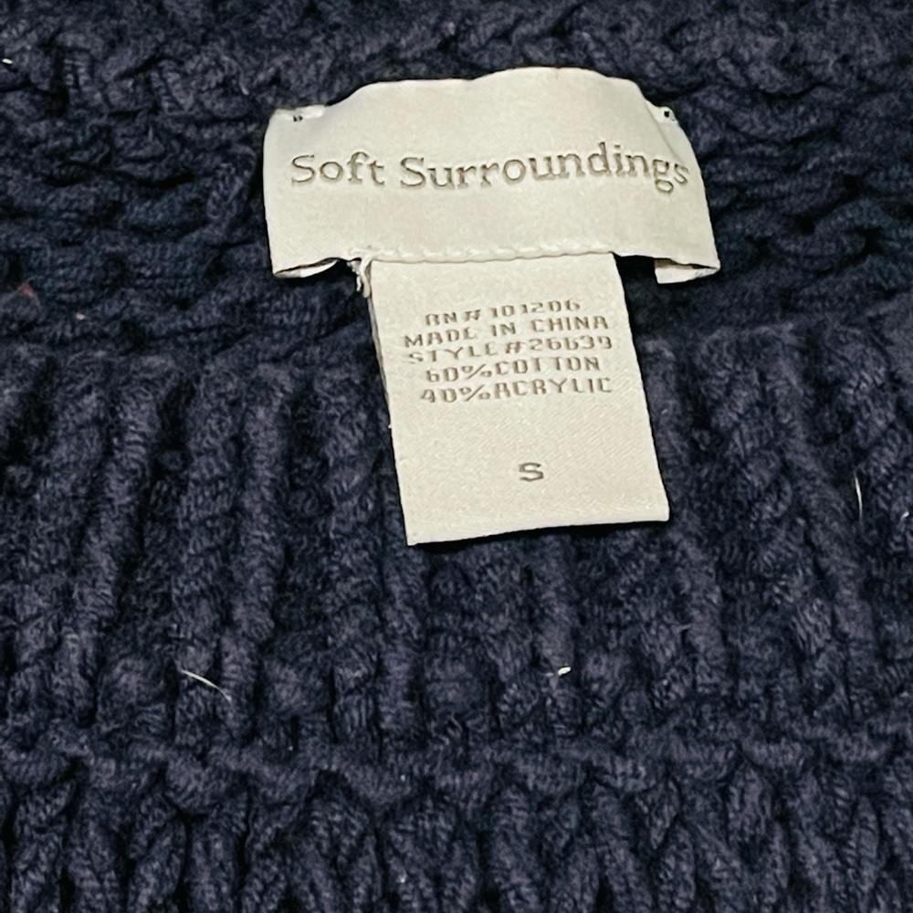 Soft Surroundings Small Navy Blue Chunky Sweater Top Tunic Dress 3/4 Sleeves - Picture 3 of 3